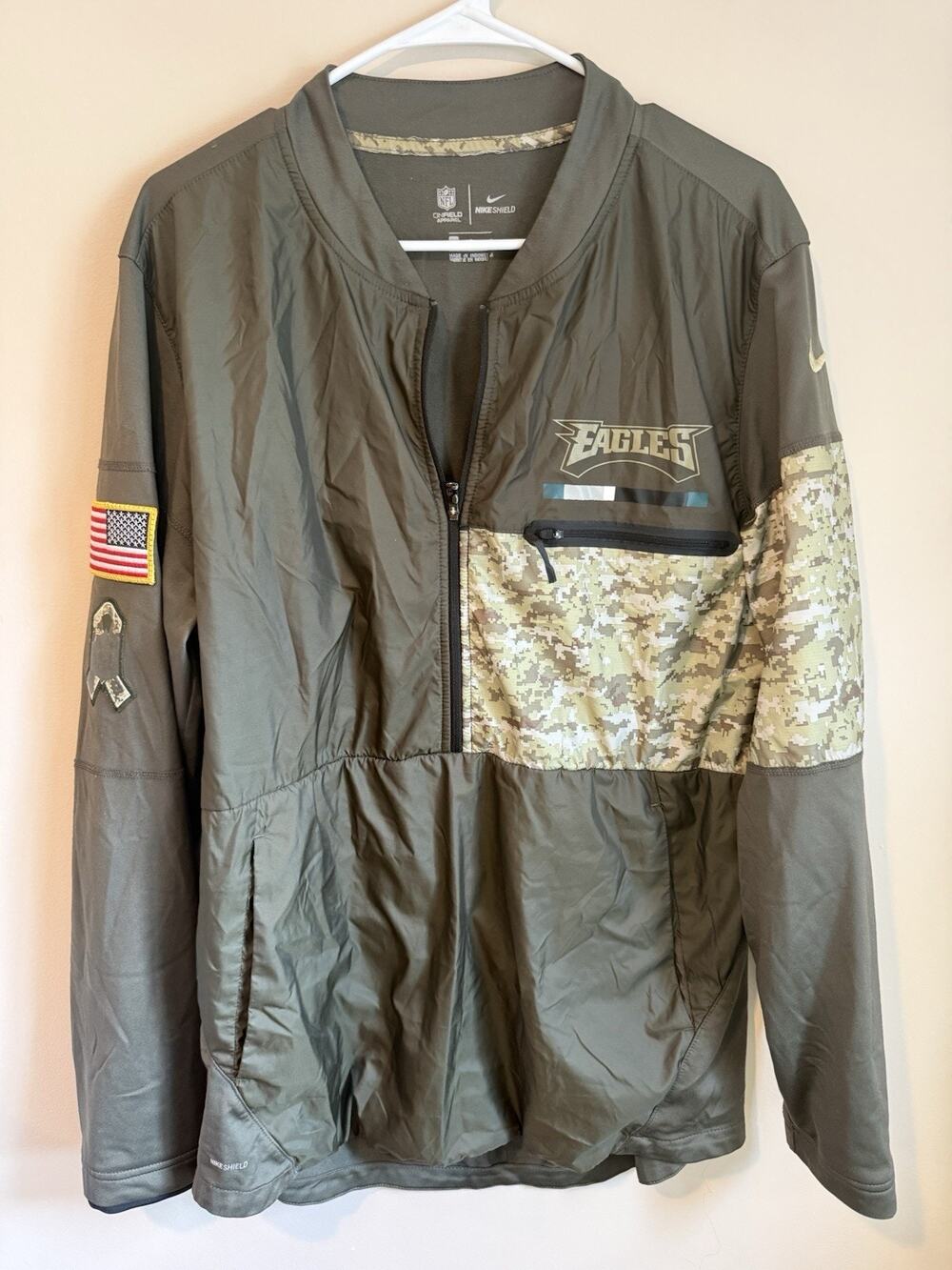 Philadelphia Eagles Onfield Nike Salute to Service Mens Large 1/2 Zip Jacket